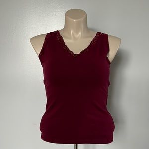 Croft & Barrow Wine Red Beaded/Sequined Lace Stretch Tank Top Sz M